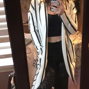 Striped long lightweight coat